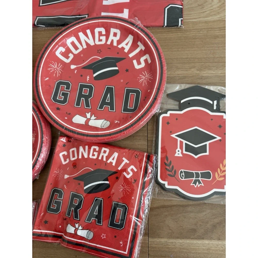 Class of 2026 Graduation Party Supplies Banner Plates Cups Napkins Decor Set Red